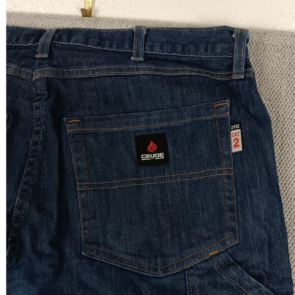 Crude FR Carpenter Jeans Mens 37X38 Blue Flame Resistant Welding Workwear - Picture 9 of 15